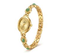 ShoppeWatch Pulsera pequeña de oro para mujer, con bonitas cuentas de cristal, Dorado, dorado y verde