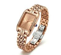 ShoppeWatch Reloj dorado delicado para mujer, esfera rectangular con diamantes de imitación (dorado)