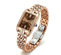 ShoppeWatch Reloj dorado delicado para mujer, esfera rectangular con diamantes de imitación (marrón)