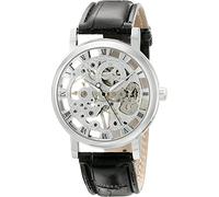 ShoppeWatch Reloj Mecánico Esqueleto de Cuerda Manual con Esfera Plateada y Correa Negra de Piel MW-07
