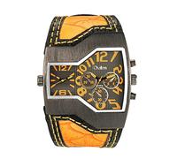 ShoppeWatch Reloj único para hombre, esfera grande, pantalla de doble hora, correa de cuero con movimiento de cuarzo, reloj de cara grande para hombre, reloj de vestir de gran tamaño, naranja, mens