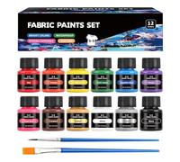 SHOPPGO Pintura Textil Permanente y Lavable, Fabric Paint, Pintura para Tela Permanente y Lavable, Se Puede Utilizar para Pintar Ropa, Zapatos, Bolsas de Lona, 12 * 25ml + 2 Cepillar