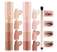 SHOPPGO Sombras de Ojos Brillantes, Sombras de Ojos En Crema, 4 y 1 Sombra de Ojos En Barra, Sombra de Ojos En Crema con Cepillo de Doble Punta, Resistente Al Agua y a Las Manchas