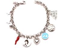 Shopping Cat Bijoux Pulsera dedicada a la pasión y a la tradición partenopea - Pulsera con colgantes de cuerno - Pulsera con corazón sagrado napolitano - Nápoles