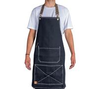 SHOPPLACE Delantal Barbacoa de Jean con Tiradores de Cuero con Bolsillos (negro)
