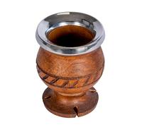 SHOPPLACE Mate Madera Algarrobo Artesanal Argentino Tallado a mano Yerba Mate Trebol Virola Acero (ancho)