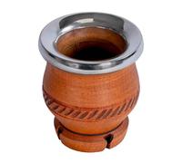 SHOPPLACE Mate Madera Algarrobo Artesanal Argentino Tallado a mano Yerba Mate Trebol Virola Acero (fino)