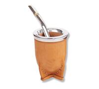 SHOPPLACE set Mate Camionero Algarrobo mas Bombilla Pico de Loro Artesanal Argentino Yerba Mate Eco Cuero Virola Acero (caramelo)