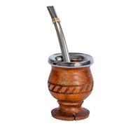 SHOPPLACE Set Mate Madera Algarrobo Trebol mas bombilla Plana Artesanal Argentino Tallado a mano Yerba Virola Acero (ancho)