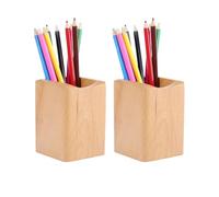 SHOPUKASA Paquete de 2 soportes para lápices de madera natural, multiusos, caja de almacenamiento organizadora de escritorio (2 unidades, color haya)