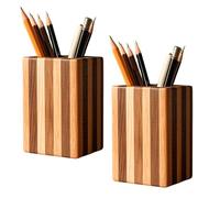 SHOPUKASA Paquete de 2 soportes para lápices de madera natural, multiusos, caja de almacenamiento organizadora de escritorio (paquete de 2 patrones a rayas)