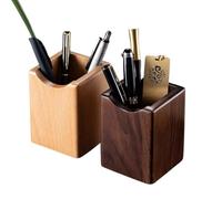 SHOPUKASA Paquete de 2 soportes para lápices de madera natural, multiusos, caja de almacenamiento organizadora de escritorio (2 unidades (1 haya + 1 nogal)