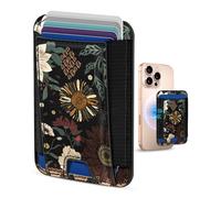 Shorogyt Compatible con cartera Magsafe - para tarjetero magnético de cuero para mujeres y niñas, para iPhone 16/15/14/13/12, bonito diseño estético con elástico, se adapta a 7 tarjetas, Flor retro