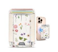 Shorogyt Compatible con cartera Magsafe - para tarjetero magnético de cuero para mujeres y niñas, para iPhone 16/15/14/13/12, bonito diseño estético con elástico, se adapta a 7 tarjetas, Flor de línea