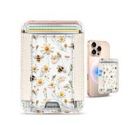 Shorogyt Compatible con cartera Magsafe - para tarjetero magnético de cuero para mujeres y niñas, para iPhone 16/15/14/13/12, bonito diseño estético con elástico, se adapta a 7 tarjetas, Flor miel