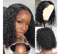 Short Bob Human Hair Wig for Women Wear and Go Glueless Wig Human Hair Pre Plucked Pre Cut 5x5 Deep Curly Lace Wigs 150% Density Natural Hairline with Baby Hair Natural Black Color 12 Inch
