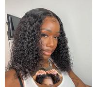 Short Bob Human Hair Wig for Women Wear and Go Glueless Wig Human Hair Pre Plucked Pre Cut 5x5 Deep Curly Lace Wigs 150% Density Natural Hairline with Baby Hair Natural Black Color 10 Inch