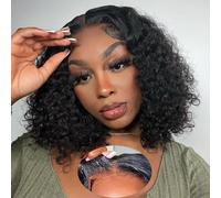 Short Bob Human Hair Wig for Women Wear and Go Glueless Wig Human Hair Pre Plucked Pre Cut 5x5 Deep Curly Lace Wigs 150% Density Natural Hairline with Baby Hair Natural Black Color 8 Inch