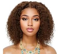 Short Curly Bob Wig Human Hair,Glueless Wigs Pre Plucked Cut Bleached 4x4 Lace Closure Hairs Suave y Natural(20 inch)