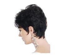 Short Curly Pixie cut Wavy Wigs for White Women Layered Synthetic Full Wigs for Daily Party(Black)