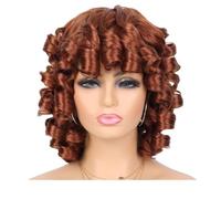 Short Curly Wig with Bangs for Black Women Soft Big Curly Heat Resistant Natural Looking Synthetic Wigs Wiglets(350)