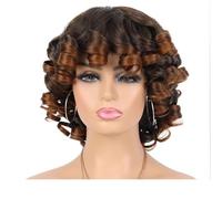 Short Curly Wig with Bangs for Black Women Soft Big Curly Heat Resistant Natural Looking Synthetic Wigs Wiglets(1B/30)
