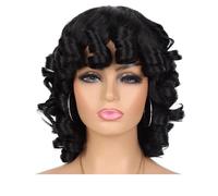 Short Curly Wig with Bangs for Black Women Soft Big Curly Heat Resistant Natural Looking Synthetic Wigs Wiglets(Black)