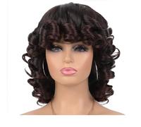 Short Curly Wig with Bangs for Black Women Soft Big Curly Heat Resistant Natural Looking Synthetic Wigs Wiglets(1B/33)