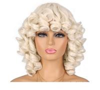 Short Curly Wig with Bangs for Black Women Soft Big Curly Heat Resistant Natural Looking Synthetic Wigs Wiglets(Platinum Blonde)