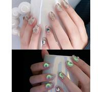 Short False Nails Luminous Moon Press on Nails Noctilucent Stick on Nails French Cat Eye Fake Nails 24pcs for Women and Girls