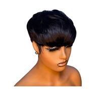 Short Pixie Cut Wigs for Women, Human Hair Glueless Wear and Go No Lace Front Wig with Bangs for Daily Use(Black)