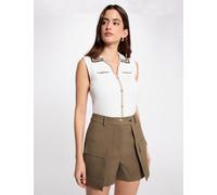 Short recto bolsillos solapa verde caqui mujer 40