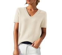 Short Sleeve Sweater for Women Solid Color Business Casual Work Tops Beach Vacation Clothes V Neck Knit Pullover Top