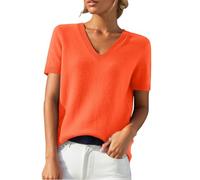 Short Sleeve Sweater for Women Solid Color Business Casual Work Tops Beach Vacation Clothes V Neck Knit Pullover Top