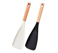 Short Wooden Handle Silicone Spatula, Silicone Spatula Spoon, Multi-function Cooking Spoon with Heat-Resistant Head, Multifunction patula Cooking poon for Nonstick Cookware (2PCS)