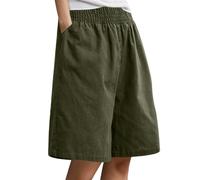 Shorts Damen Leinen Baumwolle Shorts Freizeit Bermuda kurze Hose High Waist bequem Sommershorts mit Taschen Lange Sportshorts Lounge Laufshorts Outdorhose Freizeithose, verde, XXL