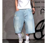 Shorts de Mezclilla Azul para Hombre - Corte y Pierna Ancha con Dobladillo , Tejido No Elástico Lavable a Máquina para Comodidad Todo el Año, Estilo Streetwear Casual