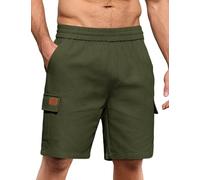 Shorts Hombre Cargo Algodón Verano Pantalones Cortos Hombre con Cintura Elástica Pantalon Corto Hombre Multi-Bolsillos, Verde Militar, L