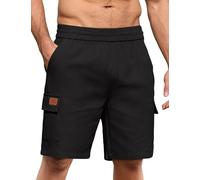 Shorts Hombre Cargo Algodón Verano Pantalones Cortos Hombre con Cintura Elástica Pantalon Corto Hombre Multi-Bolsillos, Negro, L