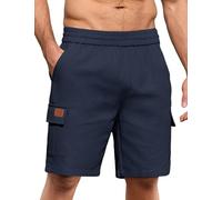 Shorts Hombre Cargo Algodón Verano Pantalones Cortos Hombre con Cintura Elástica Pantalon Corto Hombre Multi-Bolsillos, Azul Marino, L