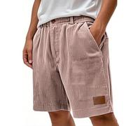 Shorts Hombre Tejido De Pana Color Liso con Bolsillo Botón Moda Hombre Verano Pantalones Cortos Transpirable Vintage Chic Único Short Descanso Vacaciones Playa
