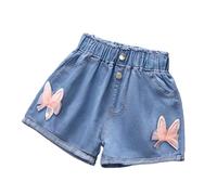 Shorts Vaqueros de Verano para niña con Bordado de Mariposas y Flores - Moda Informal (Red, 13-14 Years)