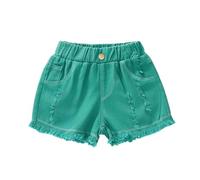 Shorts Vaqueros Finos de Mezclilla para niñas, Holgados, de Moda y Estilo Casual para el Verano. (Green, 6-7 Years)