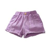 Shorts Vaqueros Finos de Mezclilla para niñas, Holgados, de Moda y Estilo Casual para el Verano. (Purple, 13-14 Years)