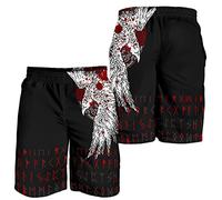 Shorts Vikingos para Hombre, Gráfico Tatuaje Cuervo Odin Mitología Nórdica Impresa Digital en 3D, Pantalones Cortos Holgados Deportivos Casuales Verano Al Aire Libre con Bolsillos,Negro,XL