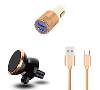 Shot Case Pack de Coche para XIAOMI Mi 9T Pro (Cable Cargador de Metal Tipo C + Doble Adaptador de Encendedor de Cigarrillos + Soporte magnético) (Oro)