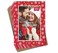 Shot2go Paquete de 6 tarjetas de fotos de Navidad, diseño de copo de nieve, color rojo y blanco, cada una tiene capacidad para una foto de 10 x 15 cm