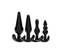 SHOTS Sono SON080BLK Juego de tapones para el ano - 4 piezas - Negro - TPE - Base ergonómica - Resistente al agua - Extra pequeño, pequeño, mediano y grande