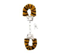 Shots Toys SHT255TIG Esposas de piel para adultos - Piel suave y aterciopelada y metal - Juego de bondage BDSM - Diseño de tigre - Botón de liberación rápida y llaves