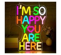 SHOUXI Decoración Lámparas I'm So Happy You Are Here Letrero De Neón Luz LED Regulable Para Salón De Belleza Salón De Uñas Tienda De Bebidas Decoración De Pared 37.2cmx24cm